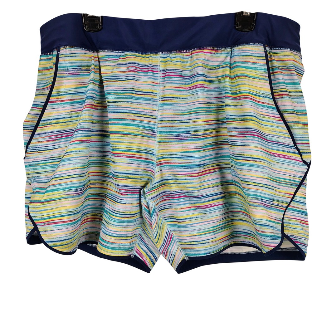 Lands End Womens SZ 18 Swim Board Shorts Multicolor Striped Beachcore Surf